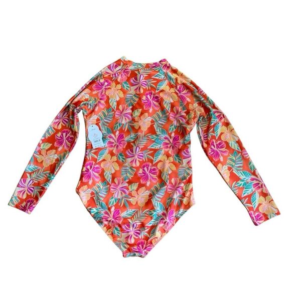 Wonder Nation Girls Zip-Up Rash Guard One-Piece Swimsuit Long Sleeve Size XL - Picture 3 of 6